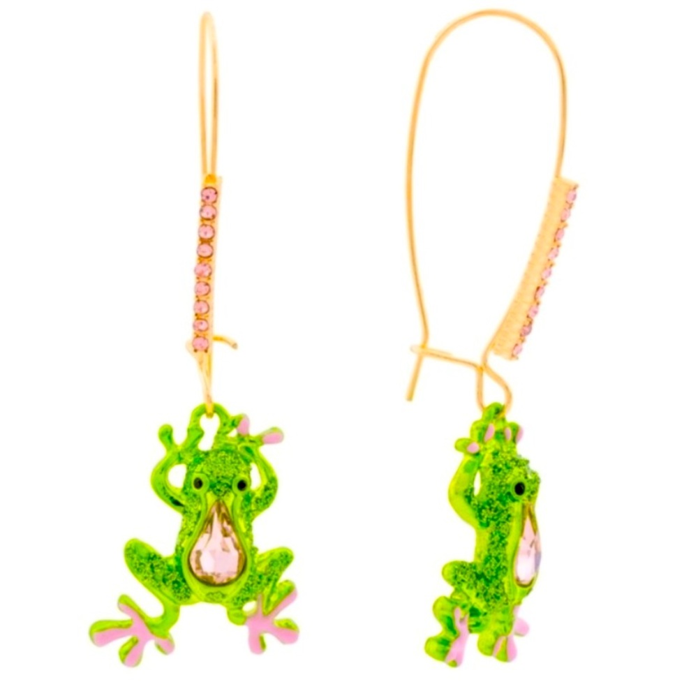 New Betsey Johnson  BACKYARD FROG SHEPHERD HOOK EARRINGS